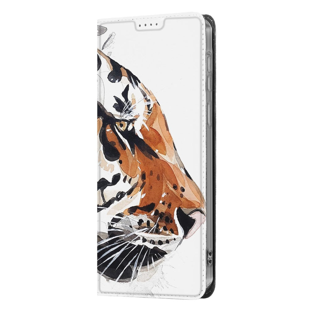 Samsung Galaxy S26 Plus Bookcase Tiger watercolor-design vooraanzicht.