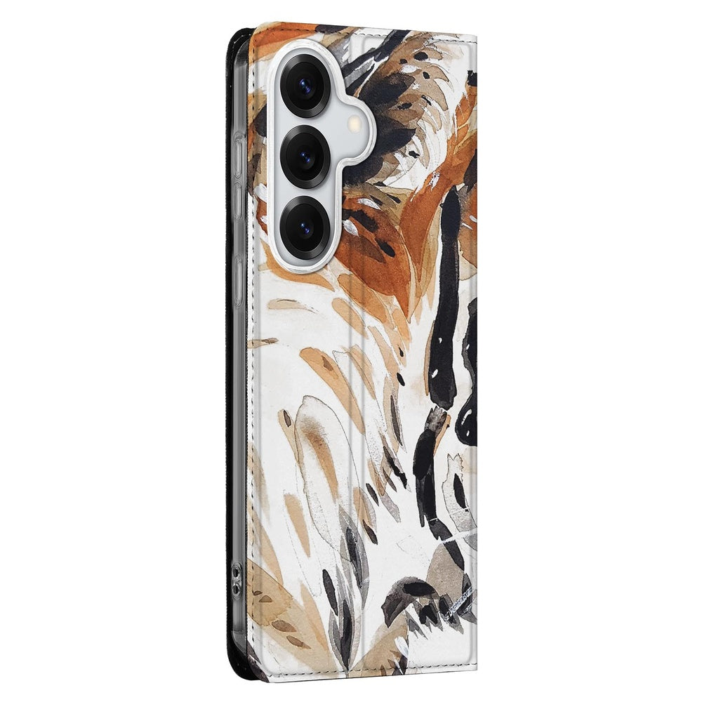Samsung Galaxy S26 Plus Bookcase Tiger watercolor design zijkant.