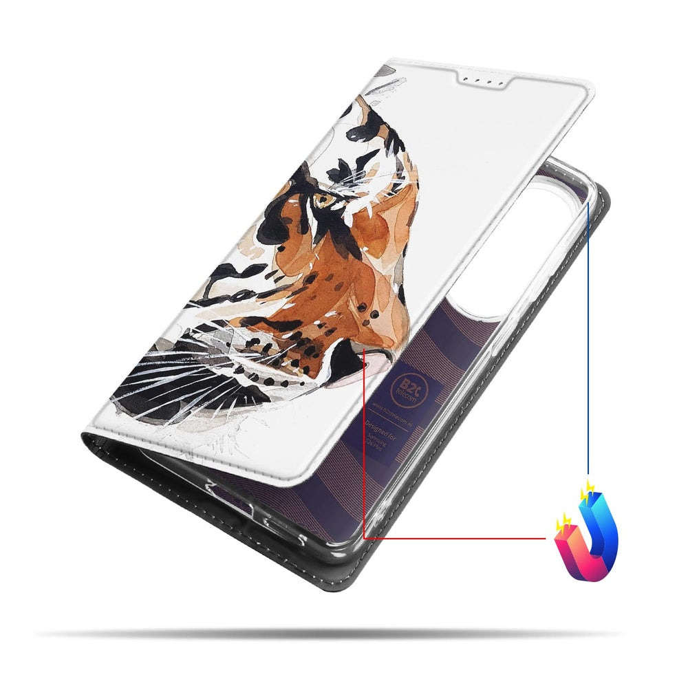 Samsung Galaxy S26 Plus Bookcase Tiger watercolor design vooraanzicht.