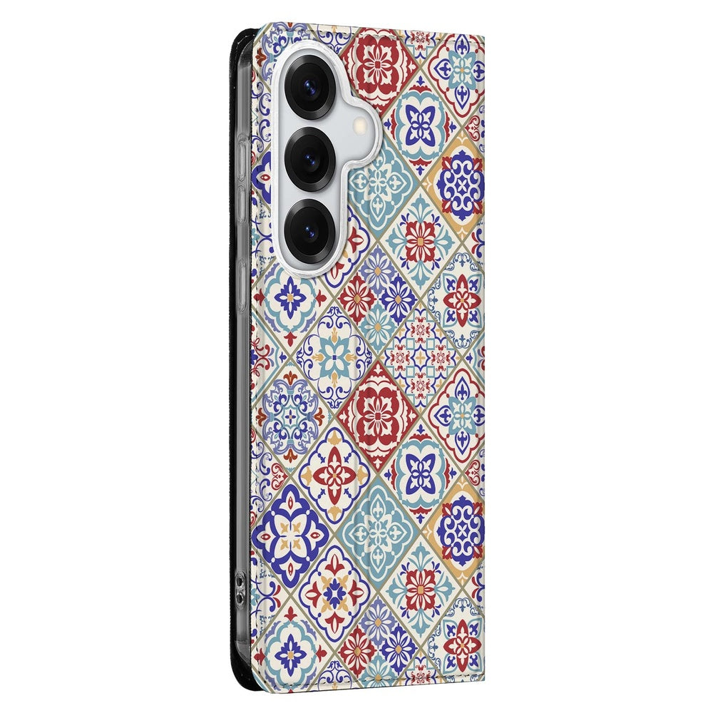 Samsung Galaxy S26 Plus Book Wallet Case Tiles Color zijkant.