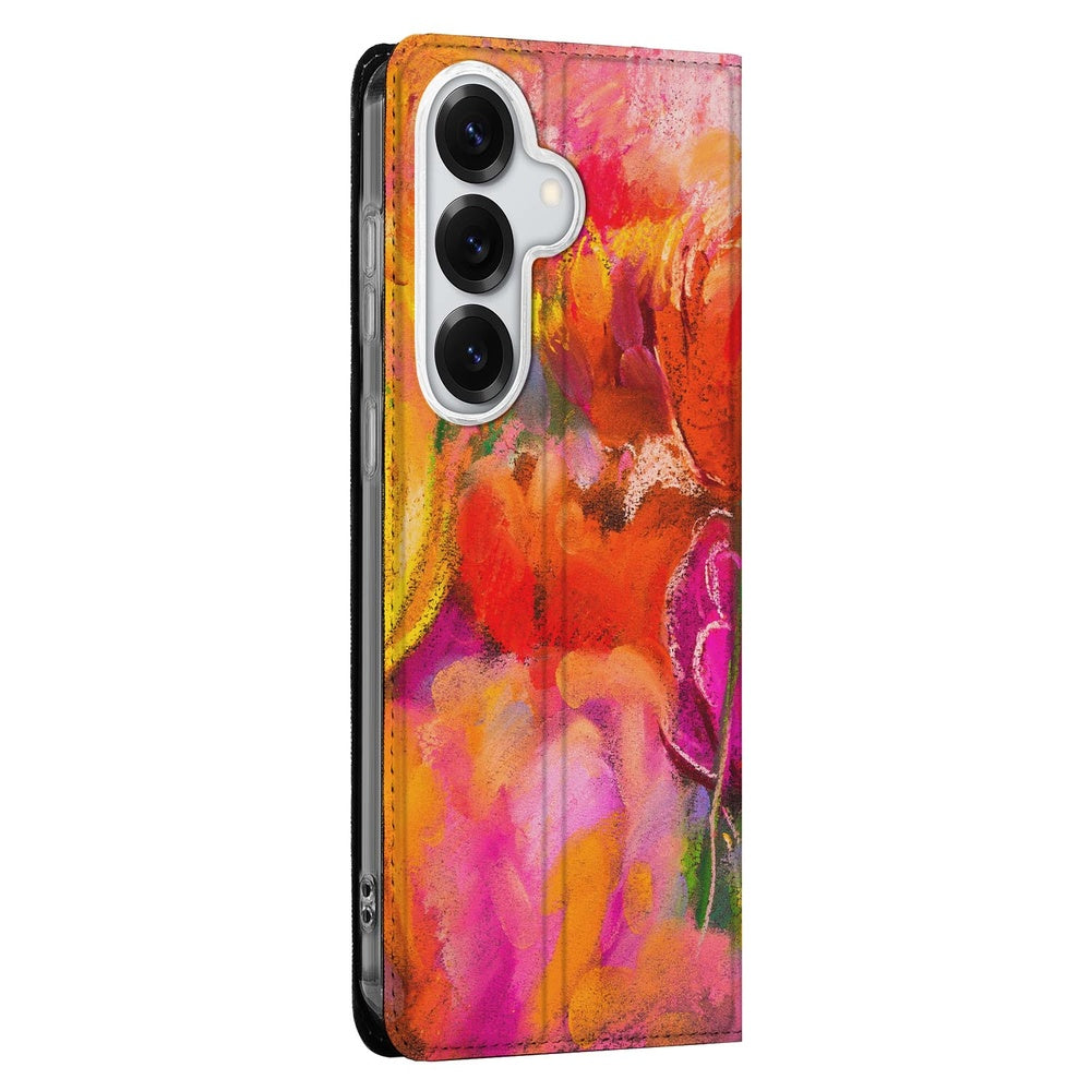 Samsung Galaxy S26 Plus Book Case Tulips zijkant detail kleurrijk design.