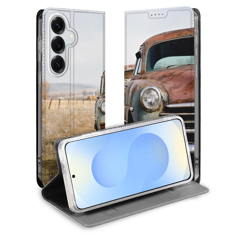 Samsung Galaxy S26 Plus Book Cover Vintage Auto Vintage Auto-print vooraanzicht.