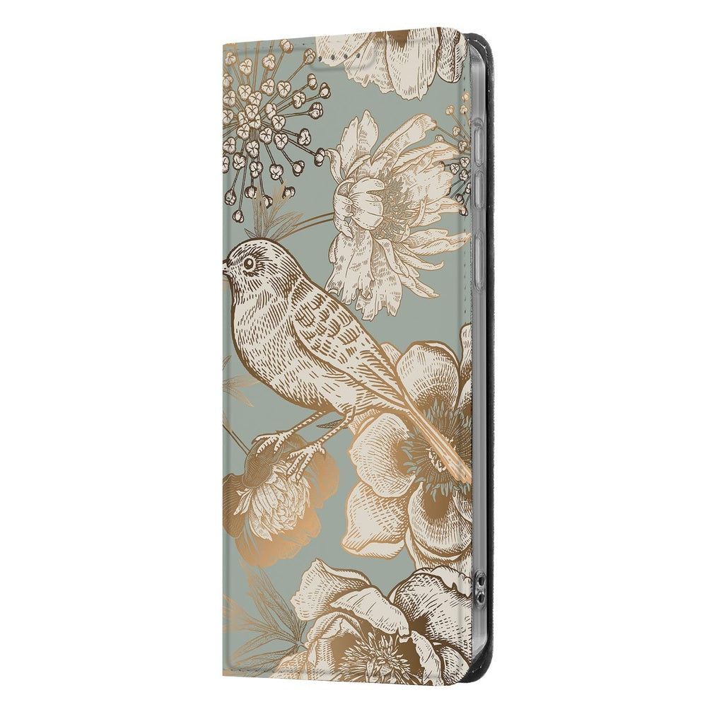 Samsung Galaxy S26 Plus Bookcase Vintage Bird Flowers Detail.