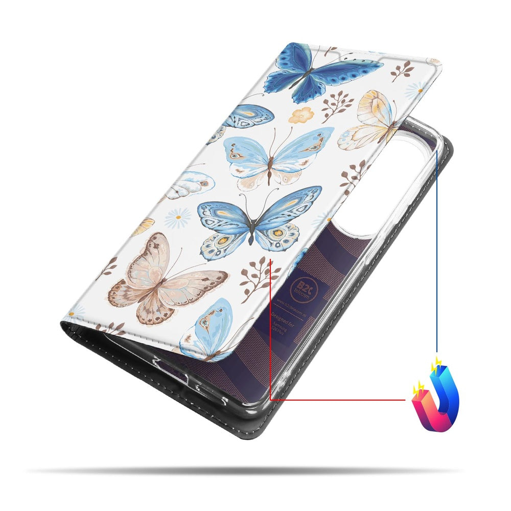 Samsung Galaxy S26 Plus Book Wallet Case Vlinder Vlinderpatroon voorkant detail.