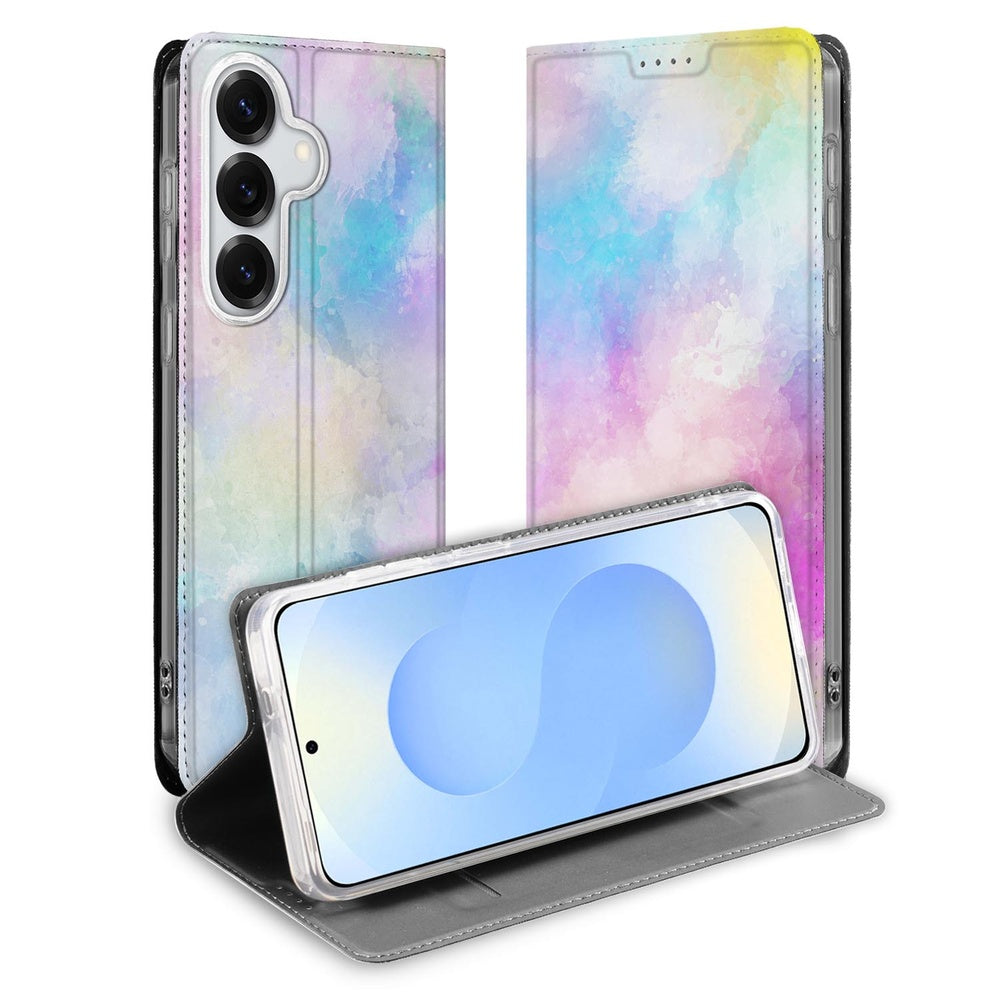 Samsung Galaxy S26 Plus Book Cover Watercolor Light Vooraanzicht Gedetailleerd ontwerp kleurrijk watercolor patroon.