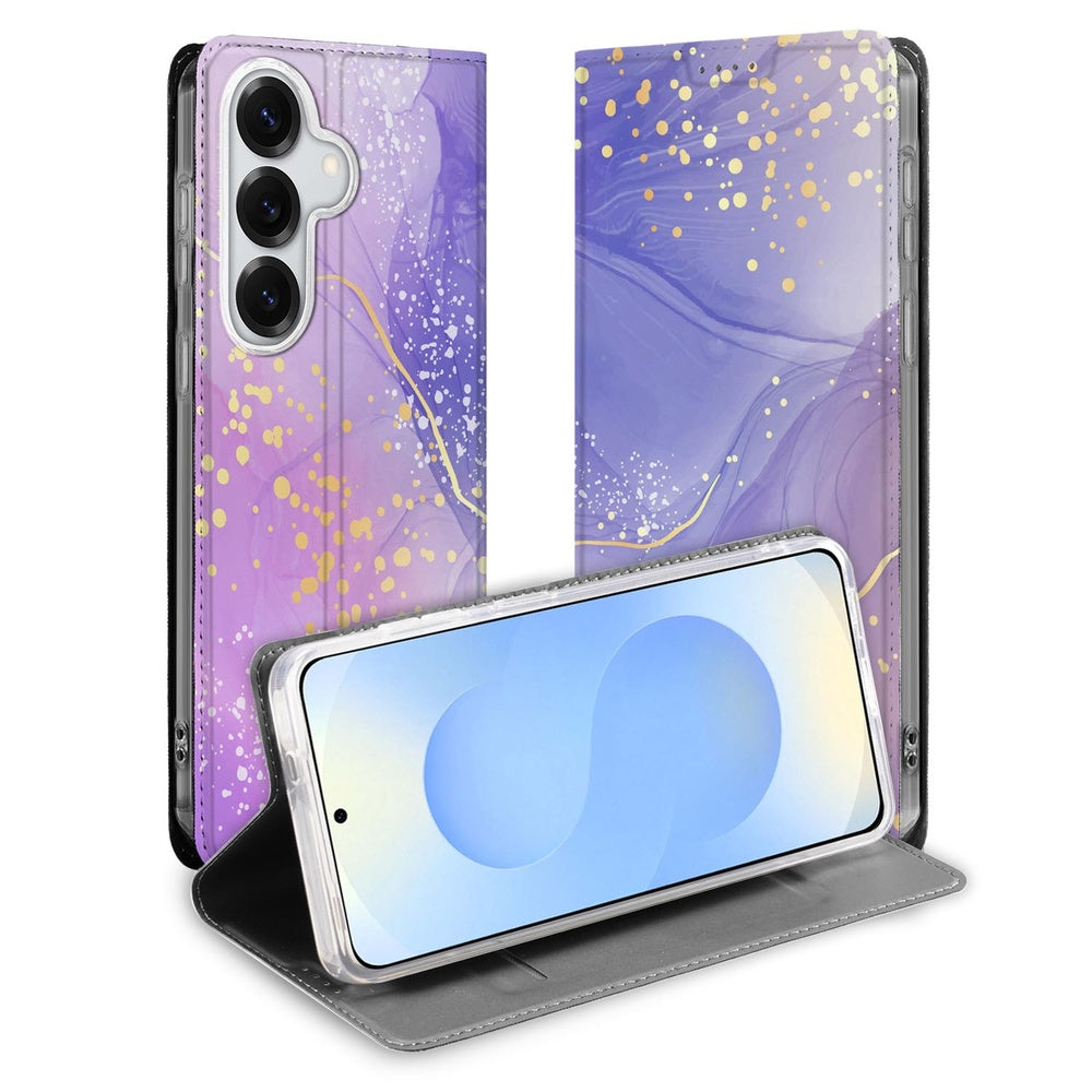 Samsung Galaxy S26 Plus Telefoonhoesje Watercolor Paars Bookcase Hoesje Vooraanzicht.