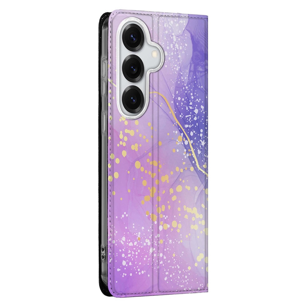 Samsung Galaxy S26 Plus Telefoonhoesje Watercolor Paars Bookcase Aanzicht.
