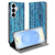 Samsung Galaxy S26 Plus Standcase Hoesje Wood Blue Vooraanzicht met afgebladerd blauw houten ontwerp.