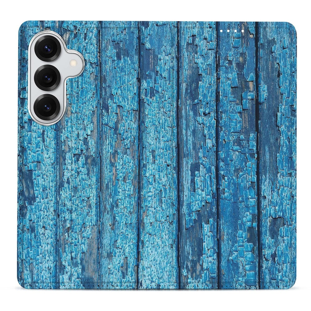 Samsung Galaxy S26 Plus Standcase Hoesje Wood Blue Print Detail.