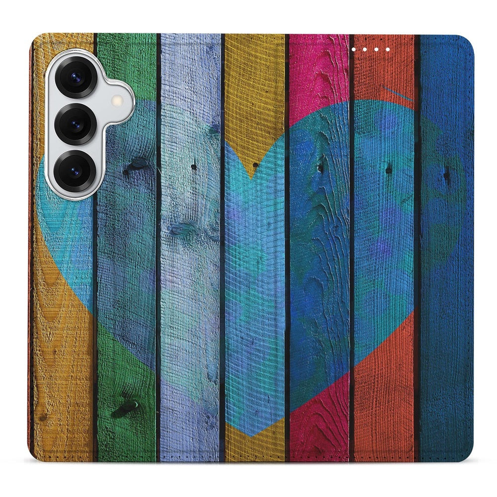 Samsung Galaxy S26+ Smart Cover Hoesje Wood Heart Vooraanzicht.