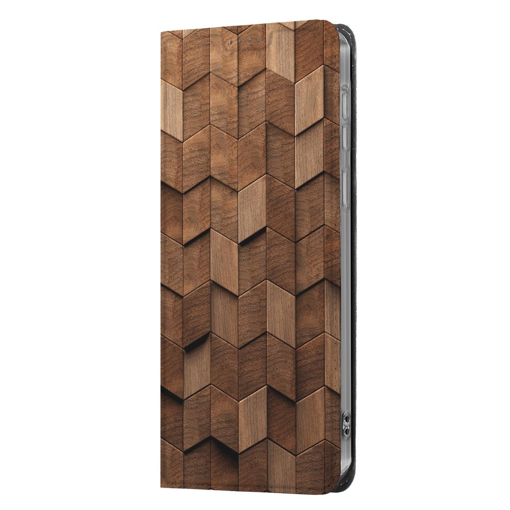 Samsung Galaxy S26 Plus Book Case Wooden Cubes Wooden Cubes patroon Vooraanzicht.