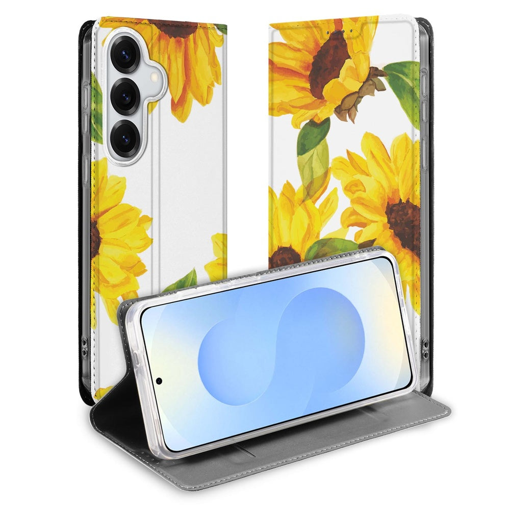 Samsung Galaxy S26 Plus Book Case Zonnebloemen Boekhoes Zonnebloemen Vooraanzicht.