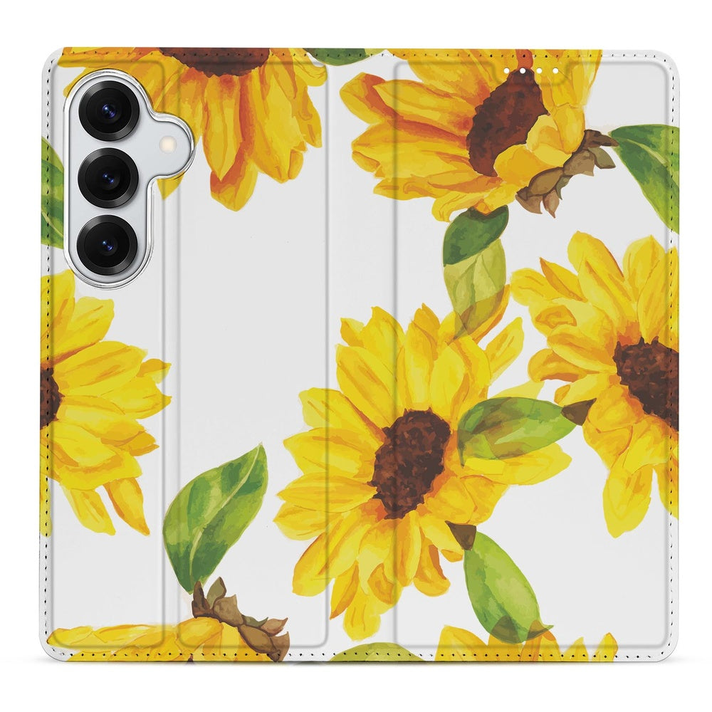 Samsung Galaxy S26 Plus Book Case Zonnebloemen zonnebloemenmotief vooraanzicht.