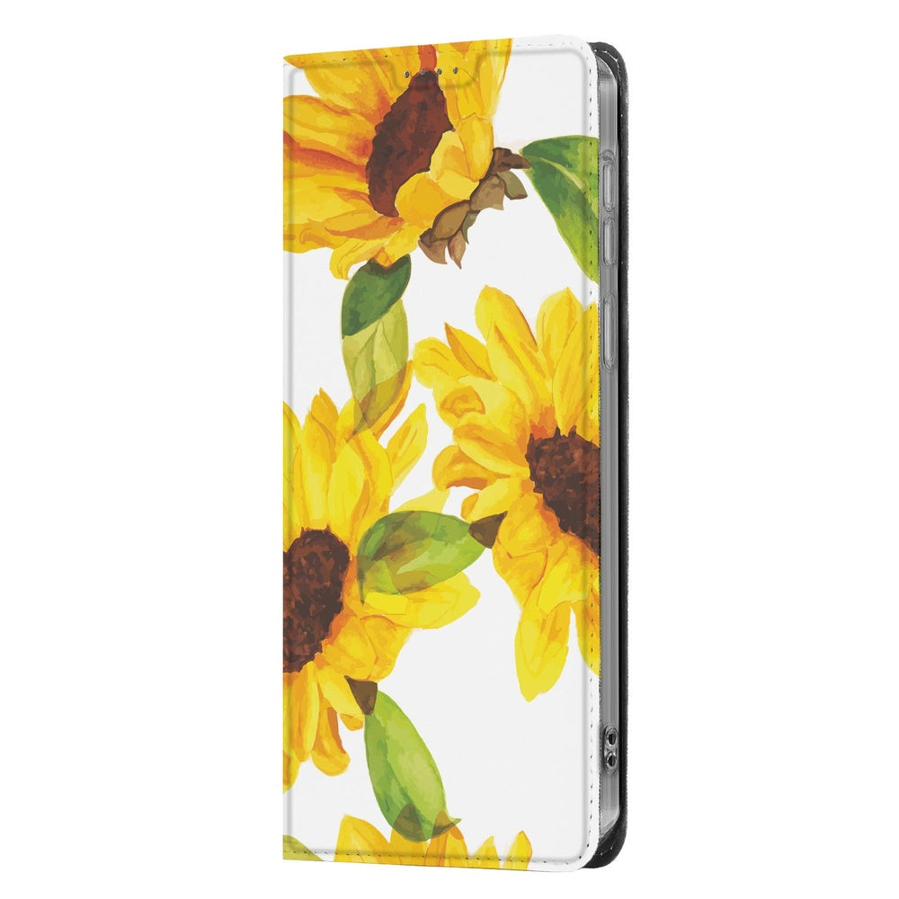 Samsung Galaxy S26 Plus Book Case Zonnebloemen zonnebloemenmotief zijaanzicht.