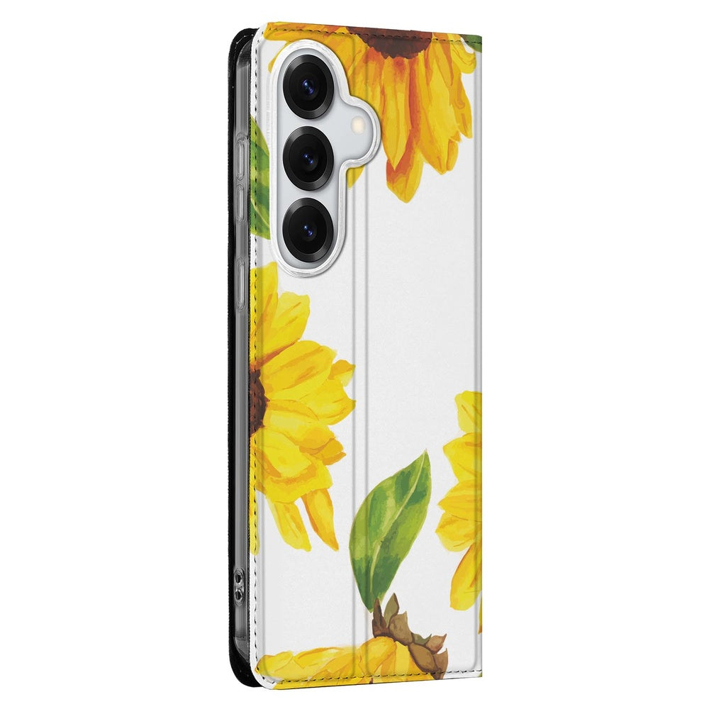Samsung Galaxy S26 Plus Book Case Zonnebloemen zonnebloemenmotief zijkant.