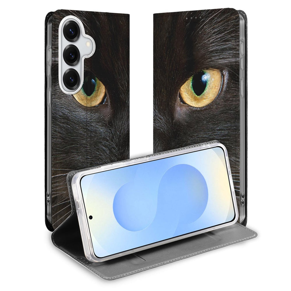 Samsung Galaxy S26+ Book Case Hoesje Zwarte Kat vooraanzicht.