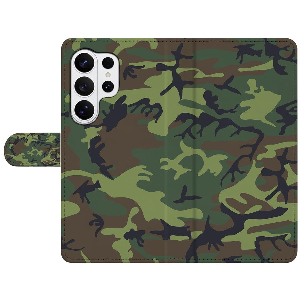 Samsung Galaxy S26 Ultra Portemonnee Hoesje Camouflage Leger Aanzicht.