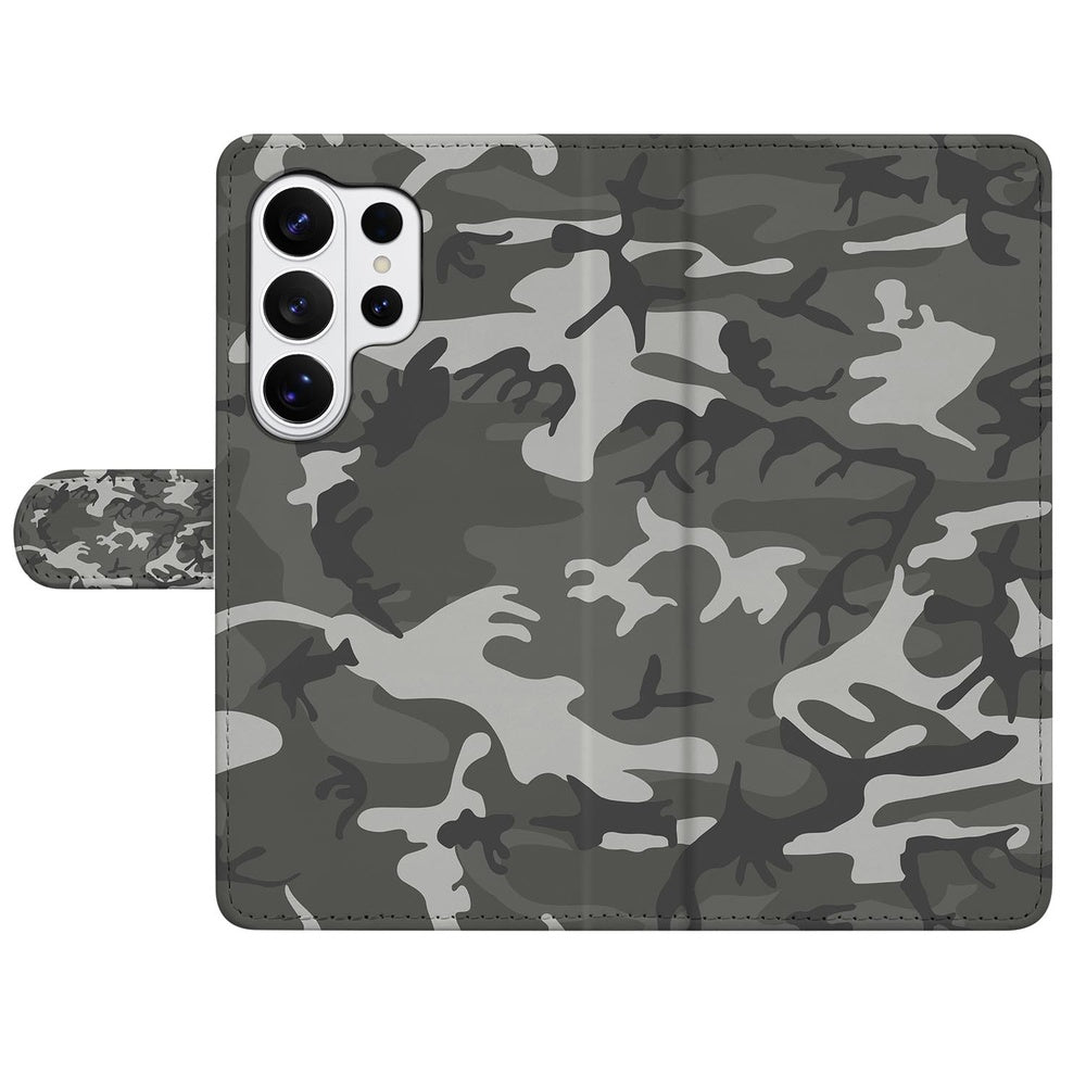 Samsung Galaxy S26 Ultra Portemonnee Hoesje Army Light Camouflage met Pasjeshouder camouflagedesign voorkant.