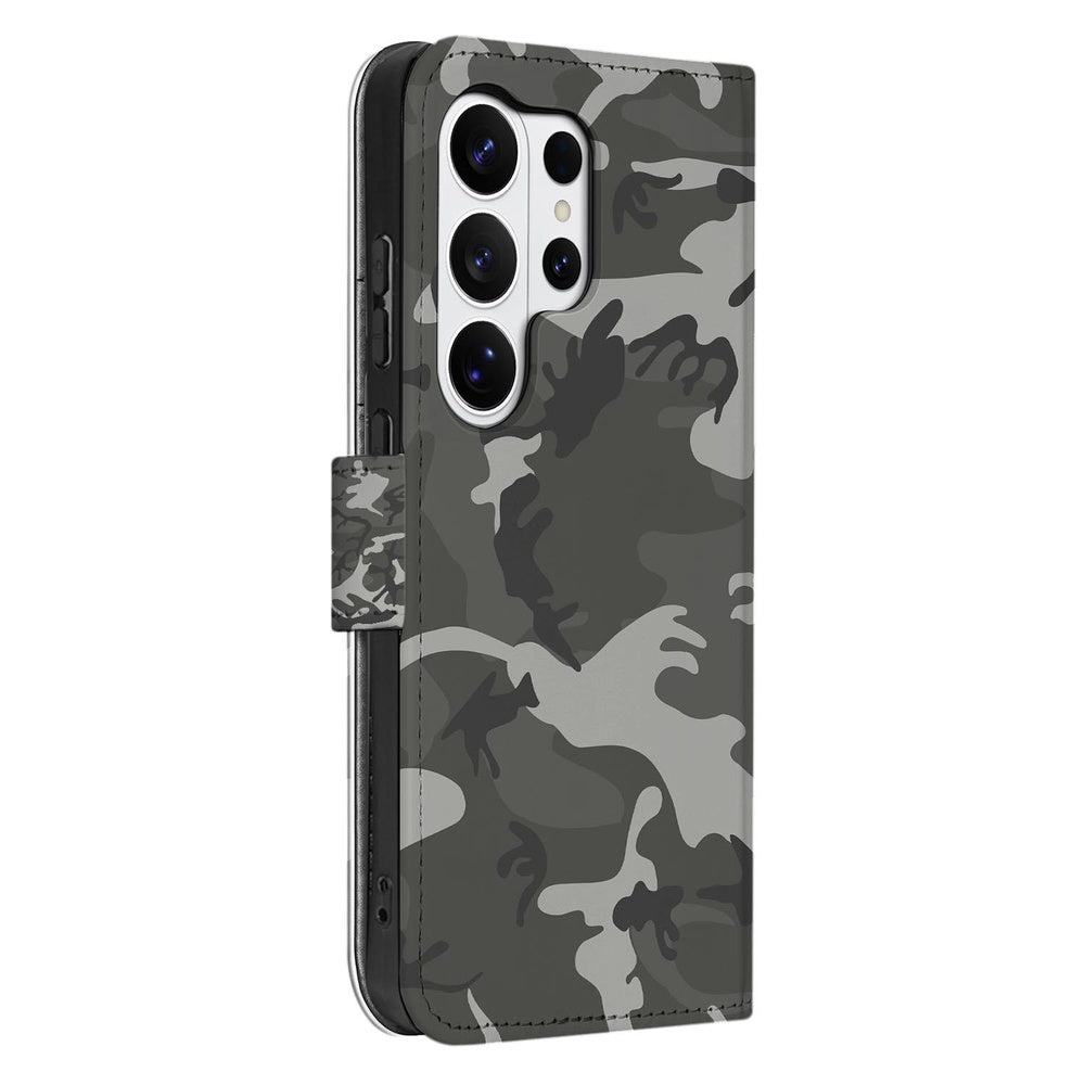 Samsung Galaxy S26 Ultra Portemonnee Hoesje Army Light Camouflage met Pasjeshouder Zijaanzicht.