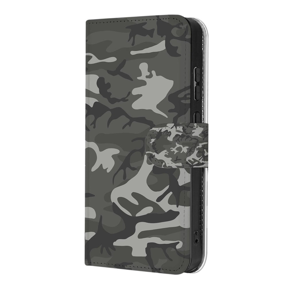 Samsung Galaxy S26 Ultra Portemonnee Hoesje Army Light Camouflage met Pasjeshouder Camouflage ontwerp zijkant.