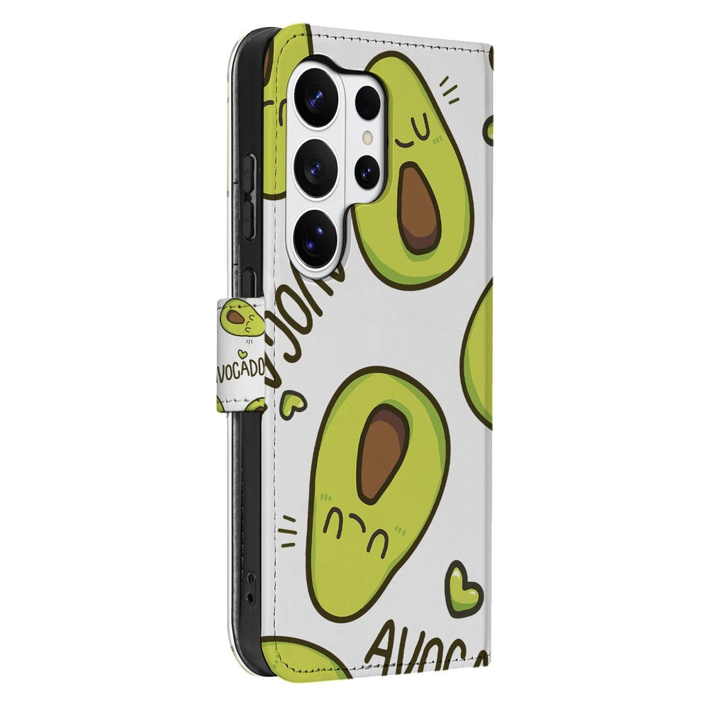 Samsung Galaxy S26 Ultra Book Case Avocado Singing Groen Portemonnee Aanzicht.