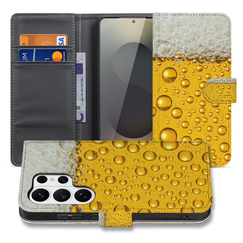 Samsung Galaxy S26 Ultra Book Cover Met Bier Print met Magnetische sluiting Vooraanzicht.