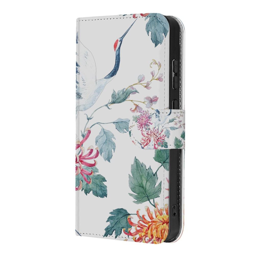 Samsung Galaxy S26 Ultra Bookcase Hoesje Met Pasjes Bird Flowers Print met Pasjeshouder Vooraanzicht.