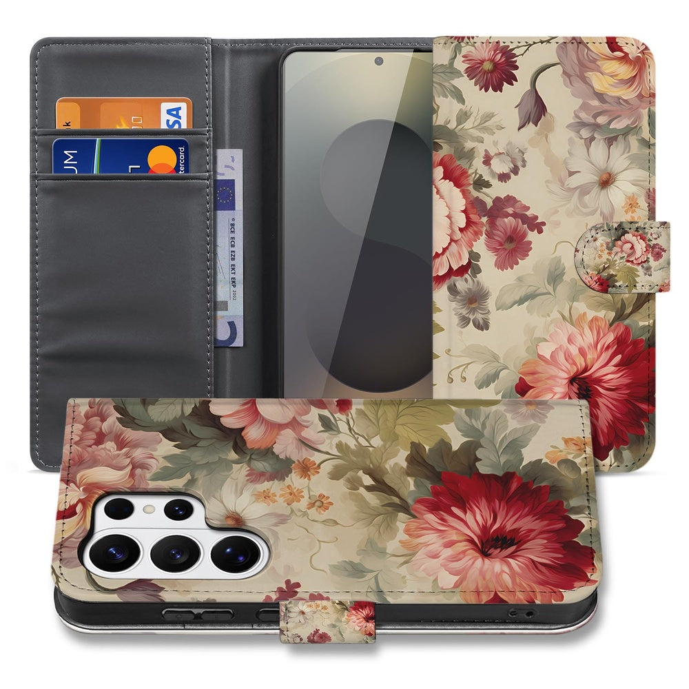 Samsung Galaxy S26 Ultra Portemonnee Hoesje Bloemenprint Vooraanzicht.