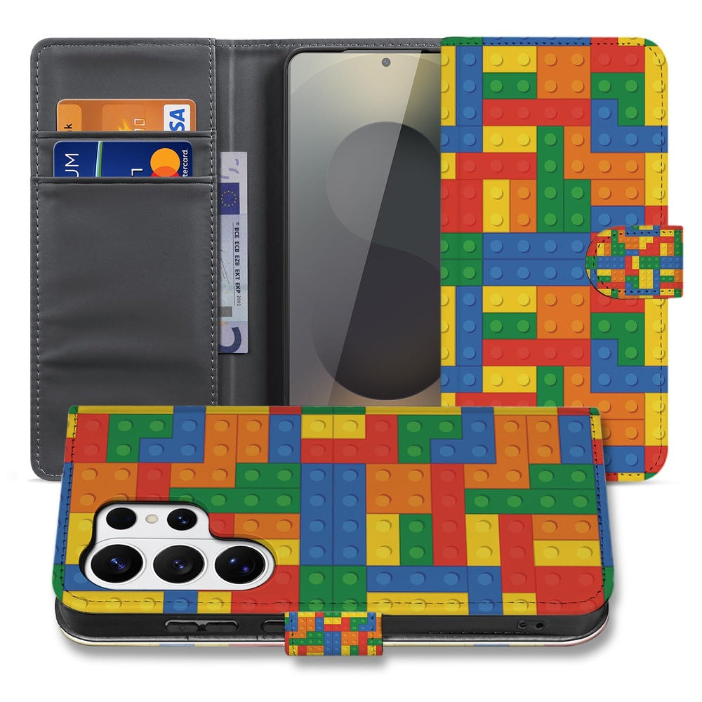 Samsung Galaxy S26 Ultra Hoesje Blokken Design met Pasjeshouder Vooraanzicht kleurblok ontwerp.
