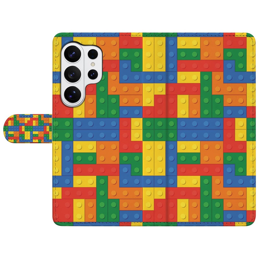 Samsung Galaxy S26 Ultra Hoesje Blokken Design met Pasjeshouder Vooraanzicht.