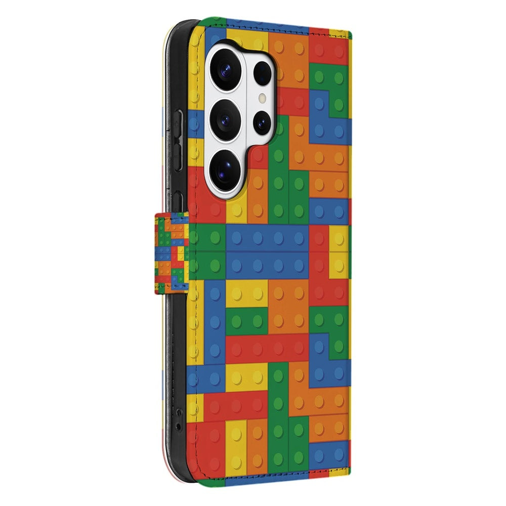 Samsung Galaxy S26 Ultra Hoesje Blokken Design met Pasjeshouder Vooraanzicht.