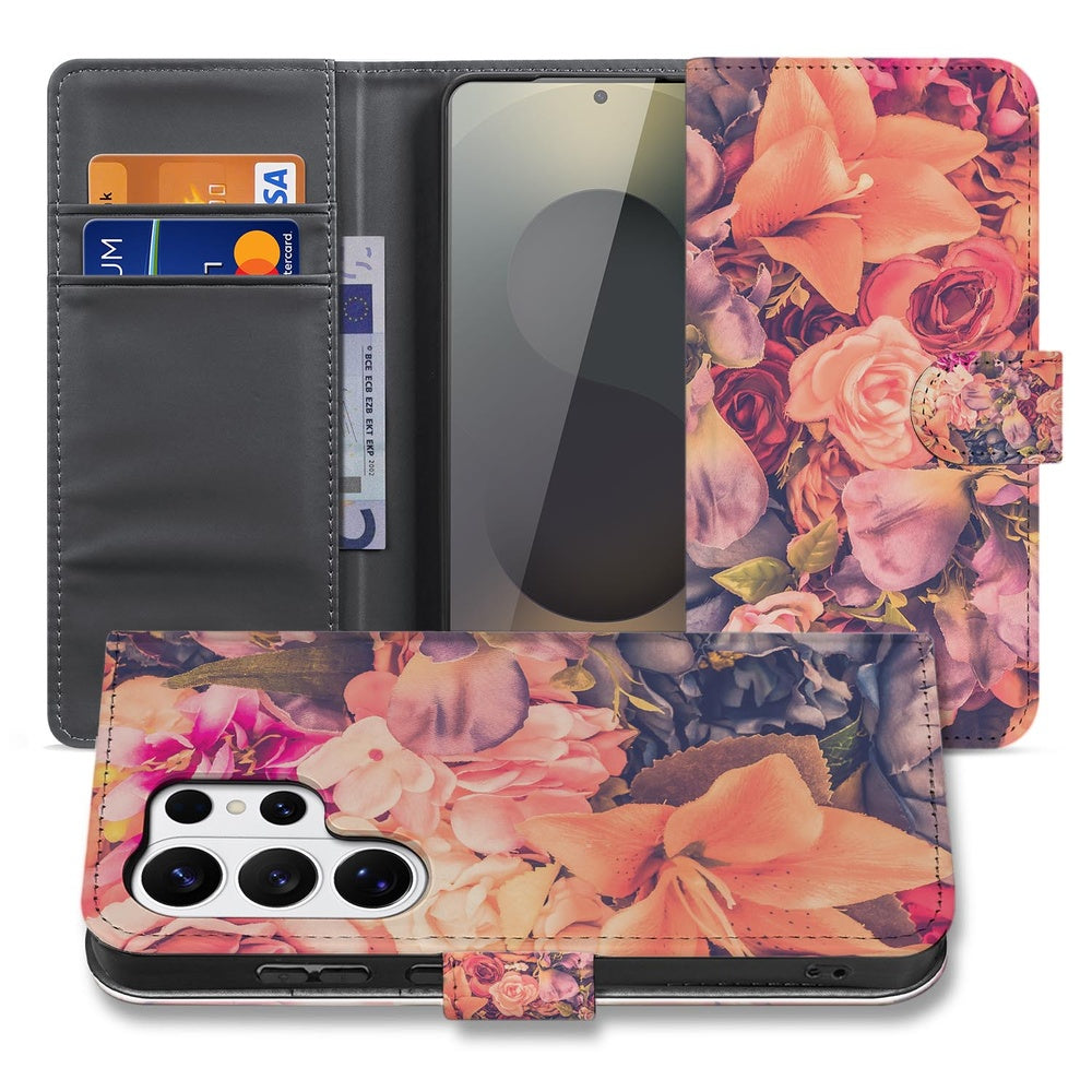 Book Case Samsung Galaxy S26 Ultra Bosje Bloemen met Magnetische sluiting, kleurrijk bloemendesign op kunstleer.