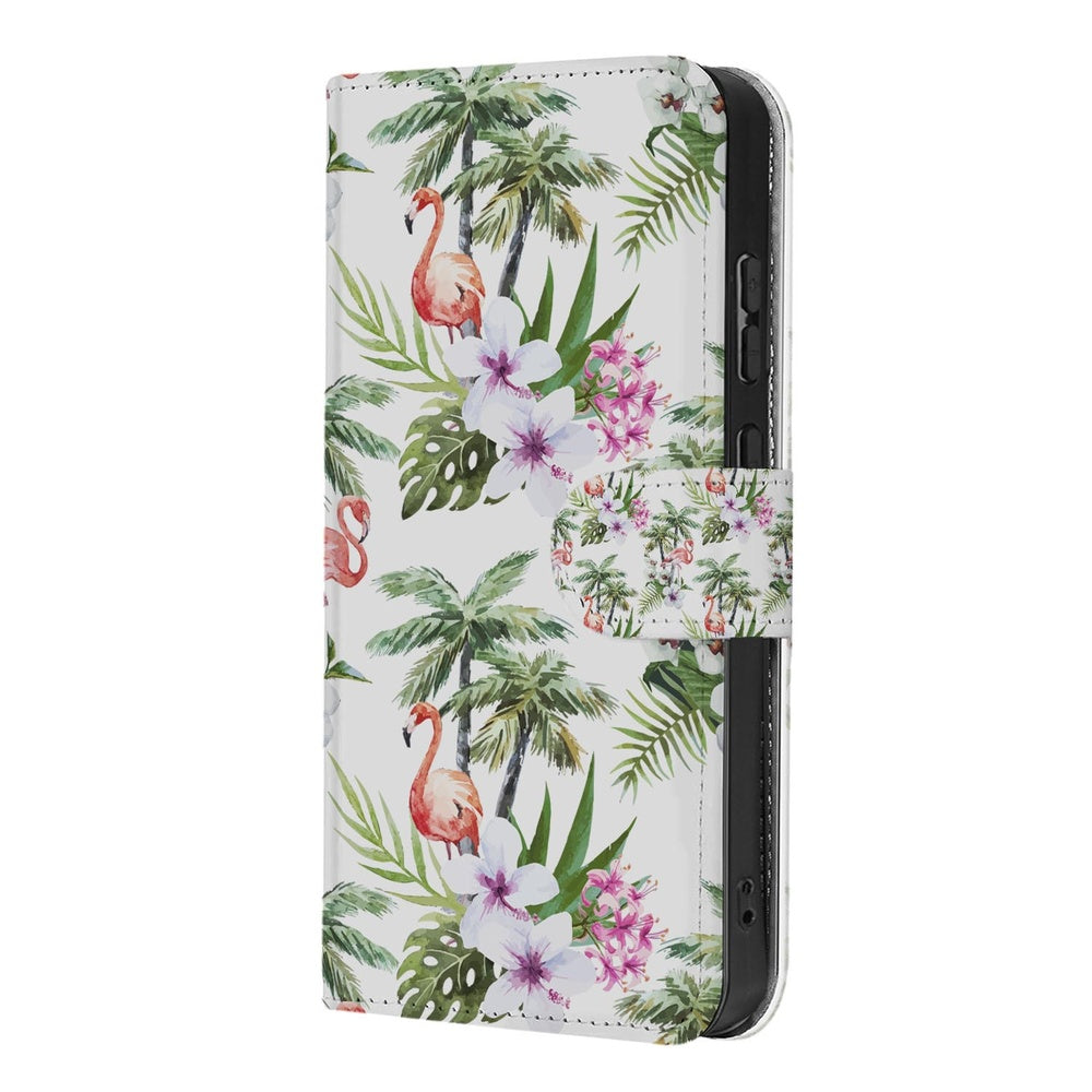 Telefoonhoesje Samsung Galaxy S26 Ultra Flamingo Palms Portemonnee Hoesje met tropische print en bescherming.