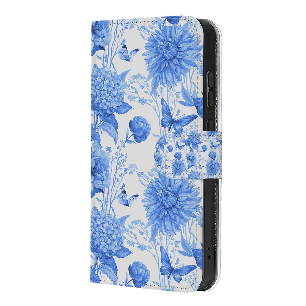 Samsung Galaxy S26 Ultra Portemonnee Hoesje Blauw Bloemen met Magnetische sluiting, bloemenpatroon, stevig ontwerp