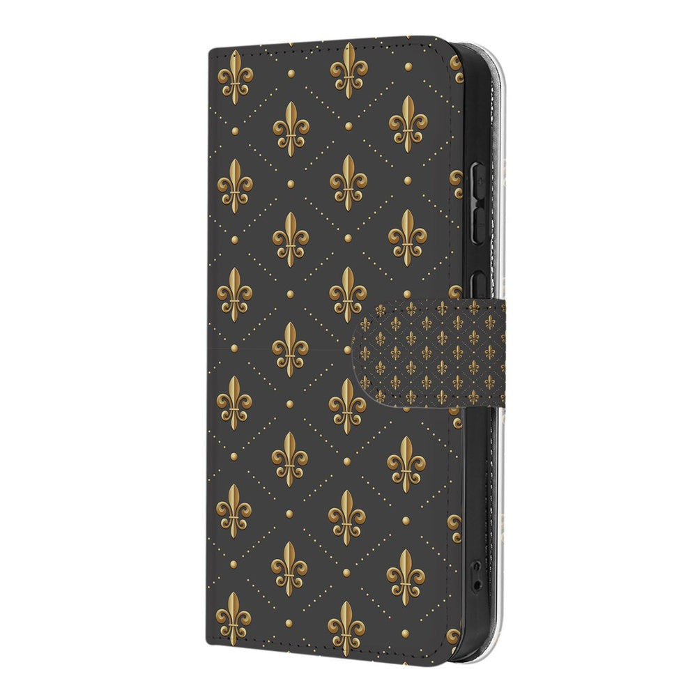 Book Case Samsung Galaxy S26 Ultra Franse Lelie Bruin Goud met Pasjeshouder met elegant gouden design