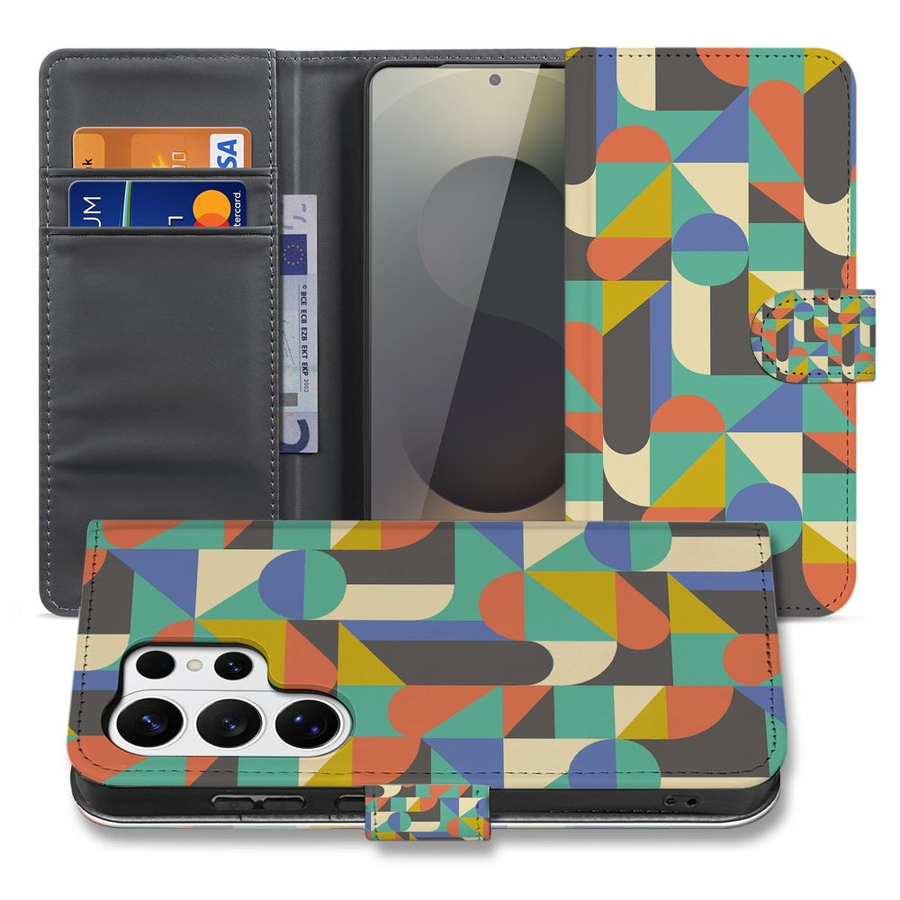 Samsung Galaxy S26 Ultra Bookcase Hoesje Funky Retro Portemonnee Hoesje met geometrisch patroon en TPU-binnencase