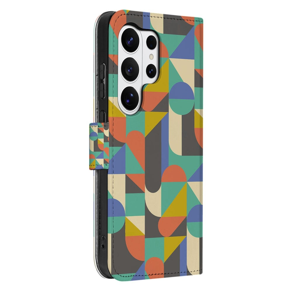 Samsung Galaxy S26 Ultra Bookcase Hoesje Funky Retro Portemonnee Hoesje met geometrisch patroon