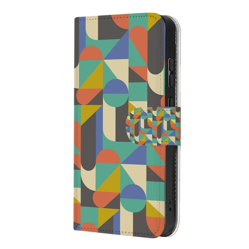 Samsung Galaxy S26 Ultra Bookcase Hoesje Funky Retro Portemonnee Hoesje met geometrisch patroon en kunstleer buitenkant.
