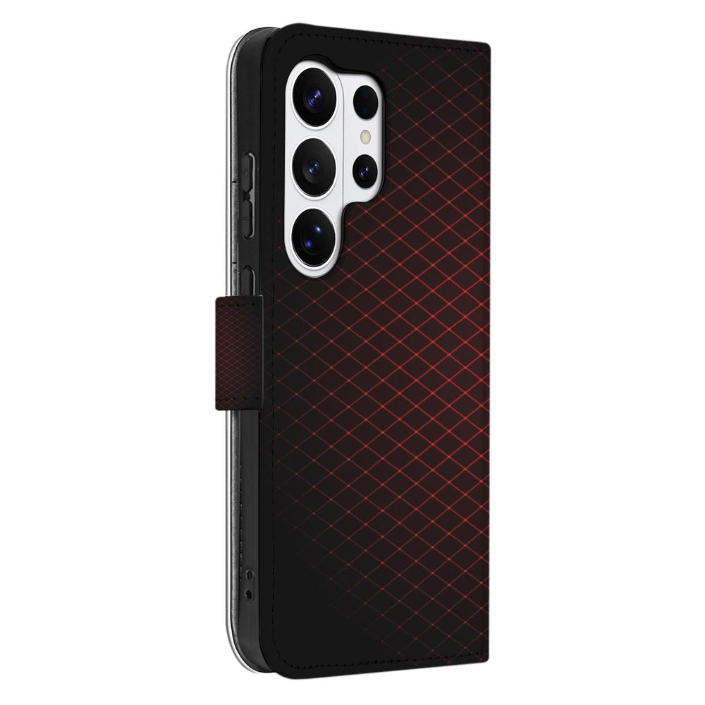 Samsung Galaxy S26 Ultra Hoesje Bookcase Geruit Rood Portemonnee Hoesje met modern geruit patroon