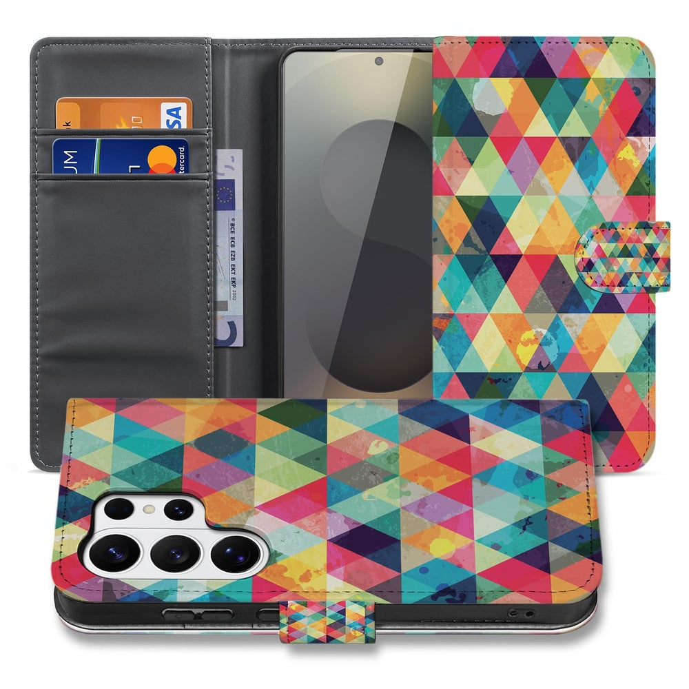Telefoonhoesje Samsung Galaxy S26 Ultra Geruit met Pasjeshouder in kleurrijk design en ruimte voor kaarten