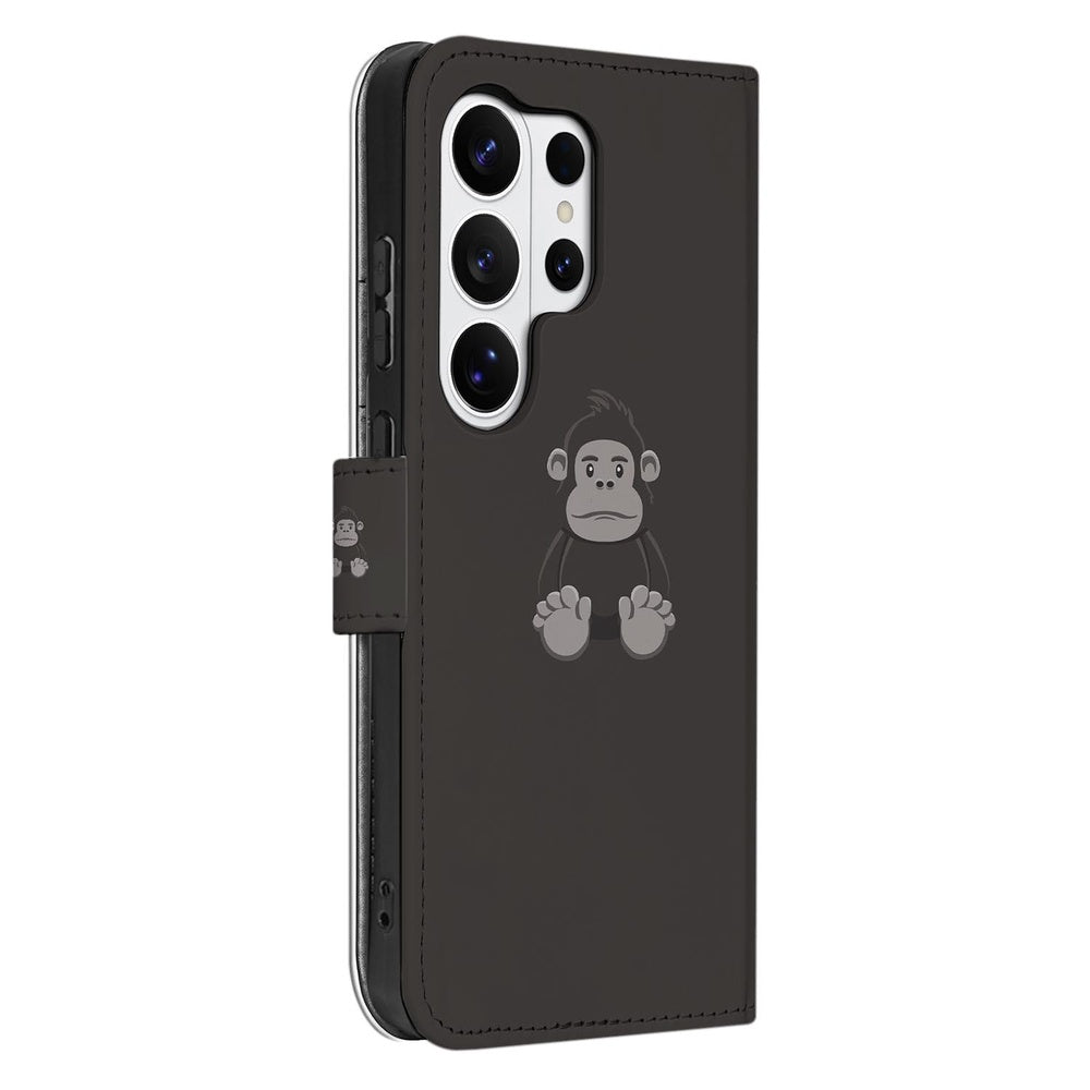Portemonnee hoesje Samsung Galaxy S26 Ultra Gorilla Bruin met Magnetische sluiting, donkere kleur en schattige gorilla print.