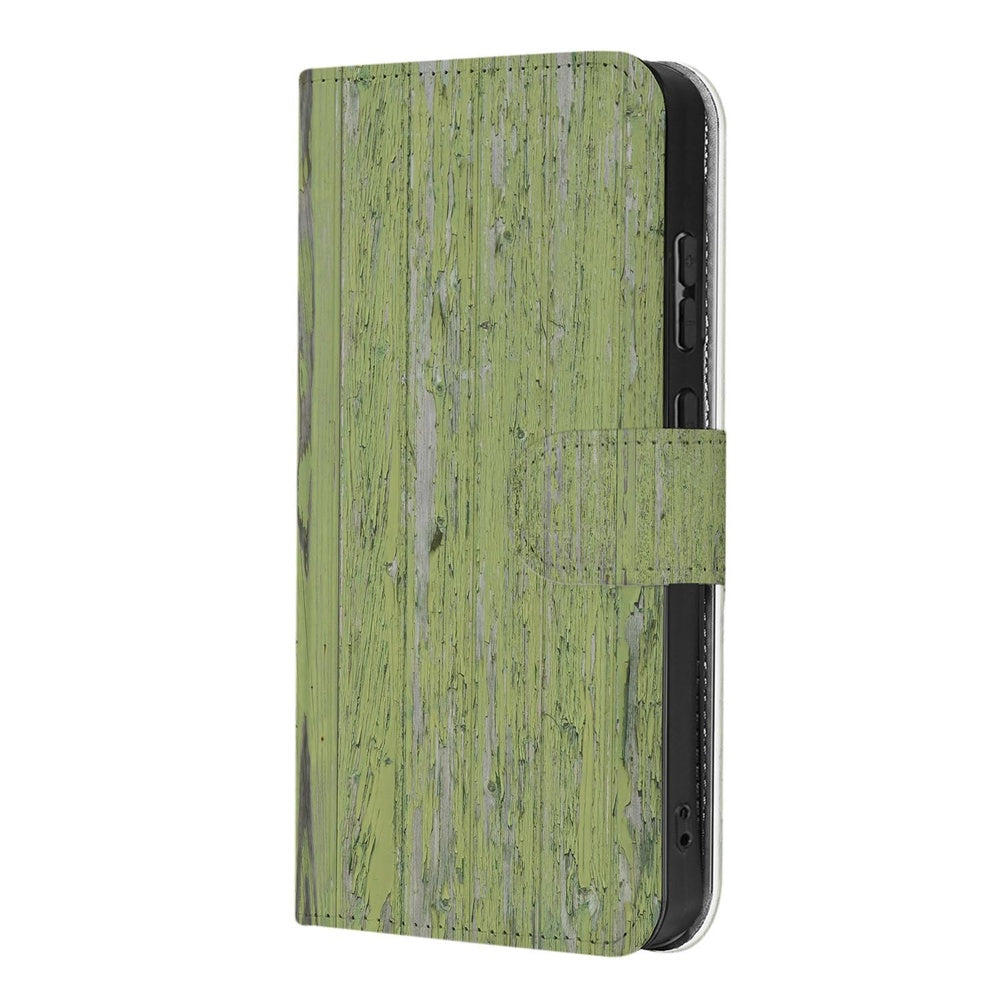 Samsung Galaxy S26 Ultra Book Case Groen Houtnerf Portemonnee Hoesje Vooraanzicht.