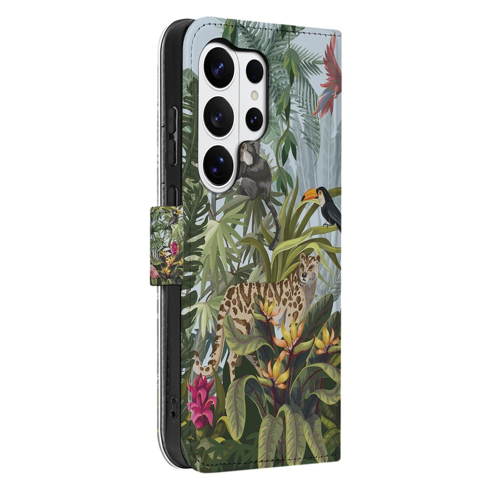 Samsung Galaxy S26 Ultra Hoesje Met Pasjes Jungle Design met Pasjeshouder Vooraanzicht.