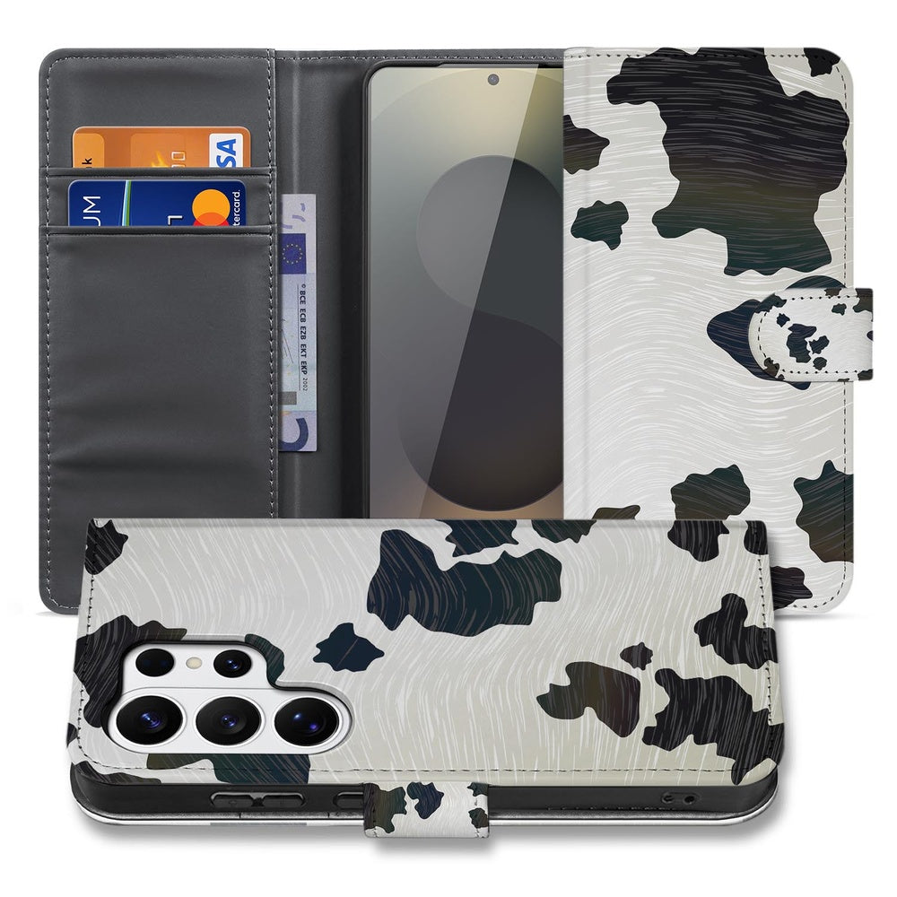 Samsung Galaxy S26 Ultra Telefoonhoesje Koeienvlekken met Pasjeshouder Vooraanzicht.