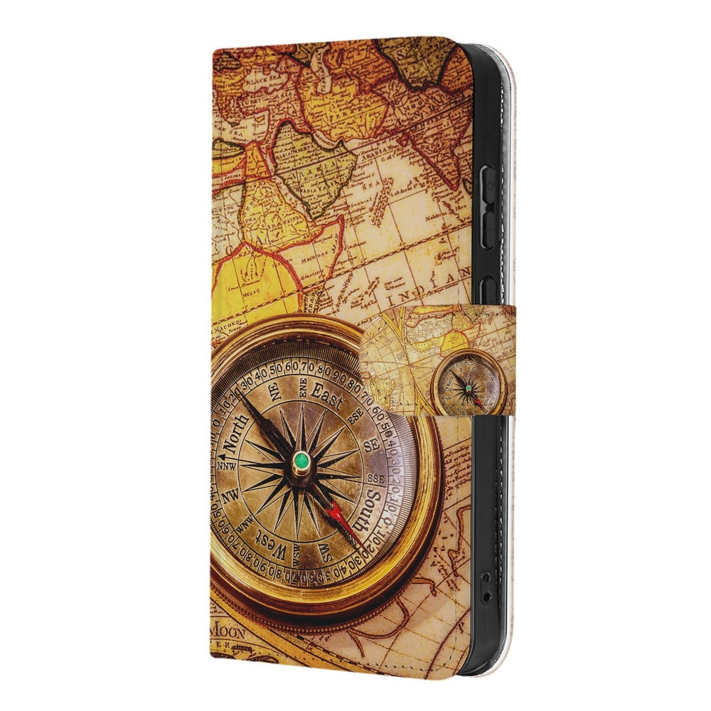 Samsung Galaxy S26 Ultra Book Case Kompas ontwerp voorkant met kaart en kompas details.