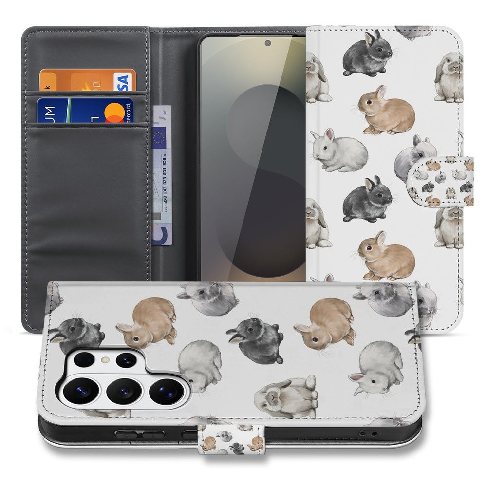 Samsung Galaxy S26 Ultra Telefoonhoesje Met Pasjes Konijntjes Magnetische sluiting Vooraanzicht.