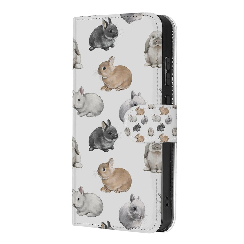 Samsung Galaxy S26 Ultra Telefoonhoesje met Pasjes Konijntjes wit grijs aanzicht.