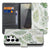 Samsung Galaxy S26 Ultra Book Case Bladeren Lichtgroen Wit Pasjeshouder Vooraanzicht.