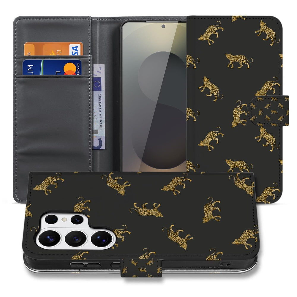 Samsung Galaxy S26 Ultra Telefoonhoesje Met Pasjes Luipaardprint Aanzicht.