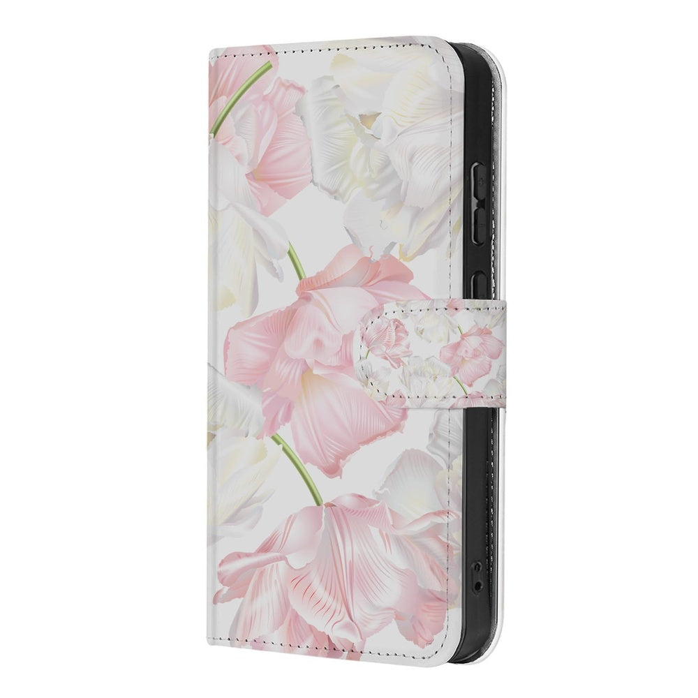 Samsung Galaxy S26 Ultra Bookcase Hoesje Lovely Flowers Roze Wit met Pasjeshouder Detail.